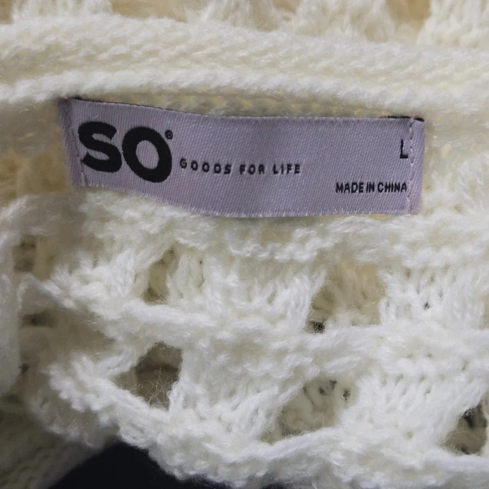 Open Knit Crochet Sweater Large Boho Pullover Cream Mustard Festival Cottagecore